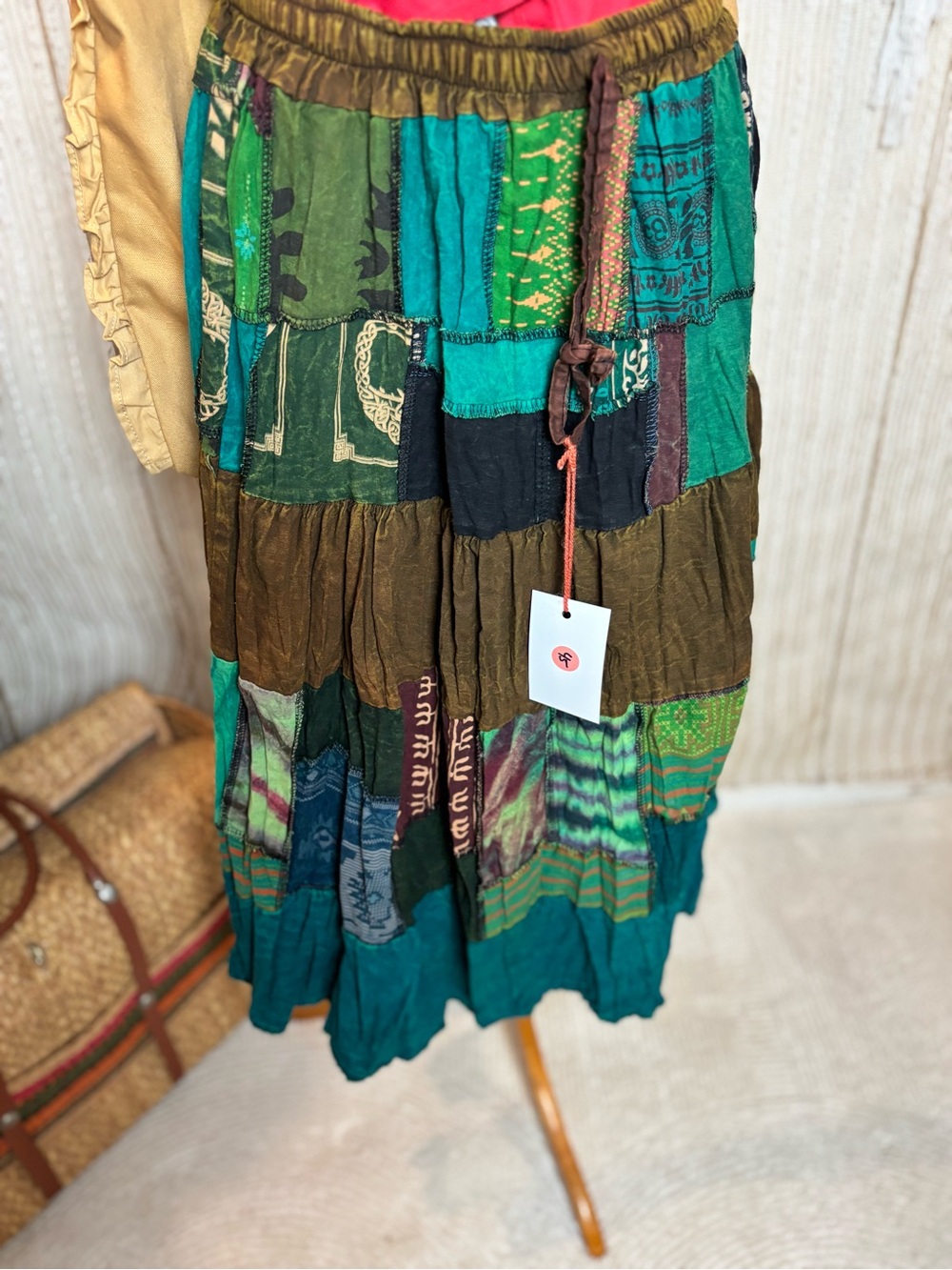 Bohemian Patchwork Maxi Skirt in Green